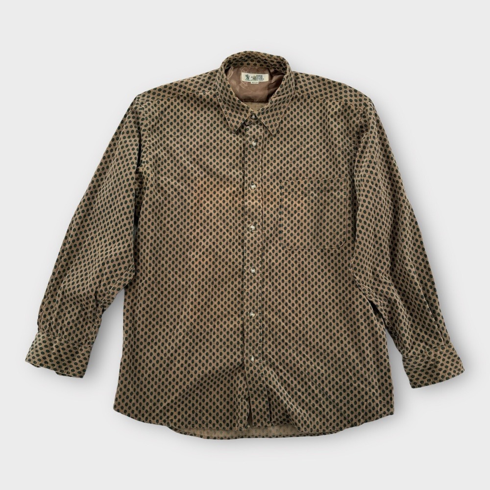 VTG The Scotch House Shirt Mens Medium Corduroy Beige Tan Button‎ Up Polka Dot